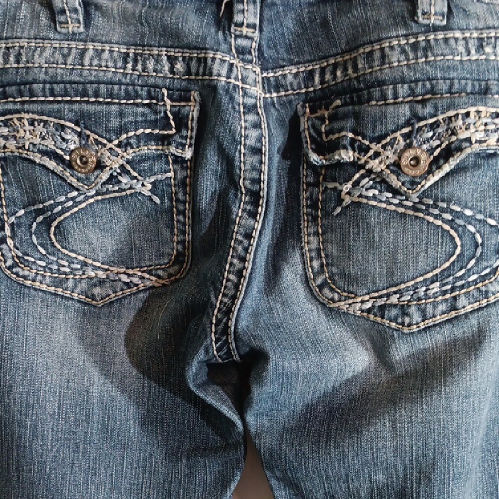 Womens Silver Y2K Jeans Blue Flare & Wide Leg Denim Distressed - Picture 7 of 13